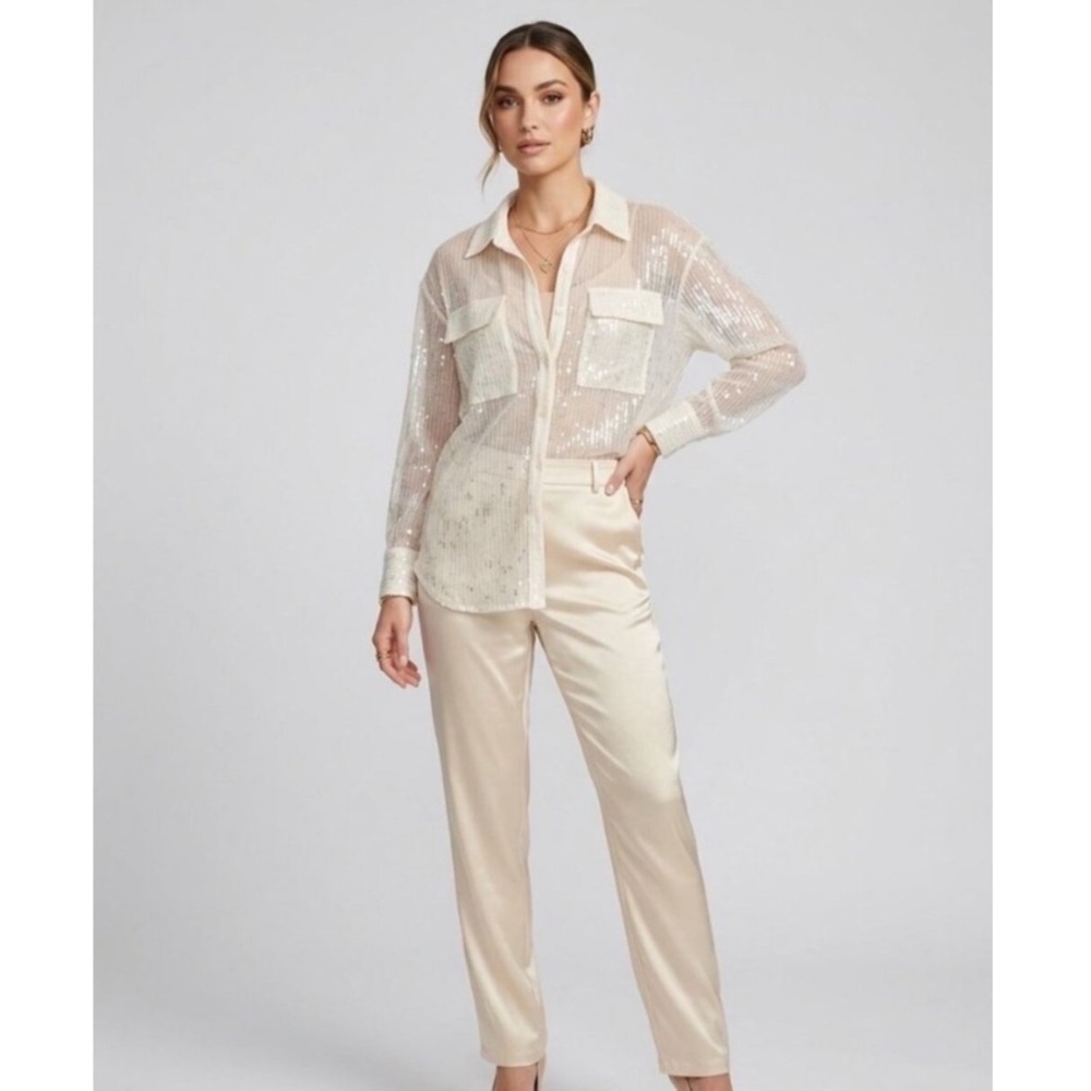 House of Harlow Sequin Button Down Shirt Long Sleeve Medium